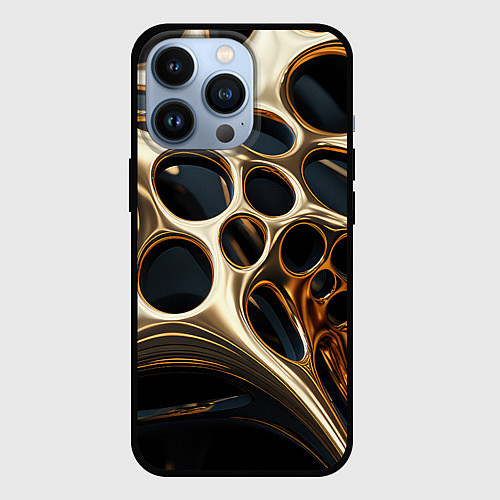 Чехол iPhone 13 Pro Черно-золотая абстракция / 3D-Черный – фото 1