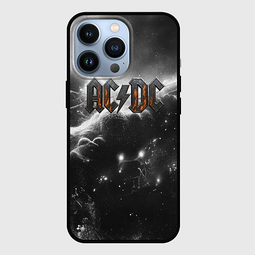 Чехол iPhone 13 Pro ACDC металлический лого черно-белая текстура / 3D-Черный – фото 1
