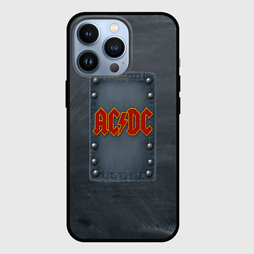 Чехол iPhone 13 Pro ACDC логотип в виде джинсовой нашивки / 3D-Черный – фото 1