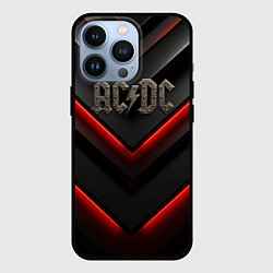 Чехол для iPhone 13 Pro ACDC лого из металла на черно-красной текстуре, цвет: 3D-черный