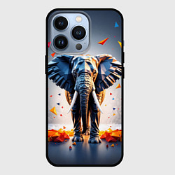 Чехол для iPhone 13 Pro Геометрический слон и цветные полигоны, цвет: 3D-черный
