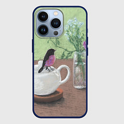 Чехол для iPhone 13 Pro Птичка на чайнике, цвет: 3D-тёмно-синий