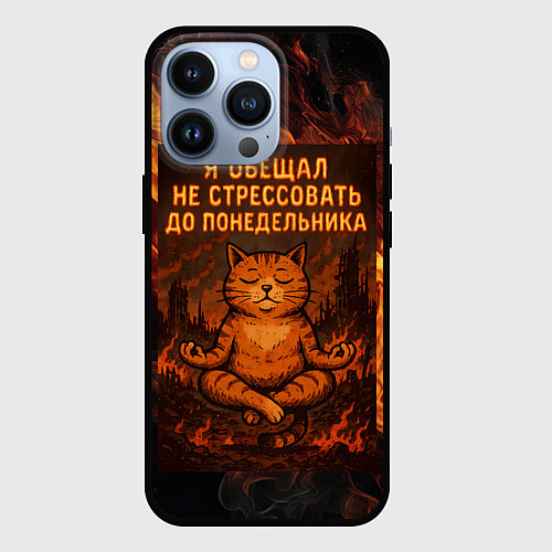 Чехол iPhone 13 Pro Я обещал не стрессовать до понедельника - кот поср / 3D-Черный – фото 1