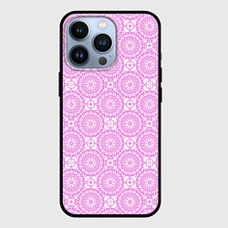 Чехол для iPhone 13 Pro Бело розовый ажурный кружевной узор, цвет: 3D-черный