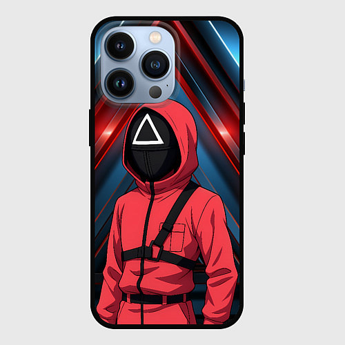 Чехол iPhone 13 Pro Игра в кальмара - страж в стиле аниме / 3D-Черный – фото 1