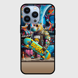 Чехол для iPhone 13 Pro Hippo with longboard - graffiti, цвет: 3D-черный