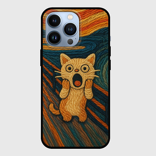 Чехол iPhone 13 Pro Котик Крик - вязаный нейроарт / 3D-Черный – фото 1