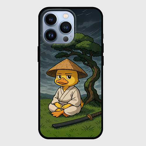 Чехол iPhone 13 Pro Утенок самурай - медитация / 3D-Черный – фото 1
