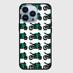Чехол для iPhone 13 Pro Motorcycle turquoise, цвет: 3D-черный