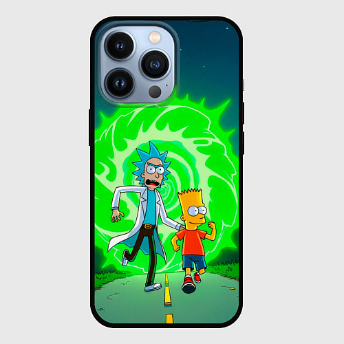 Чехол iPhone 13 Pro Рик и Барт Симпсон / 3D-Черный – фото 1
