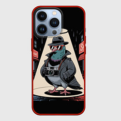 Чехол для iPhone 13 Pro Голубь шпион со старым фотоаппаратом в городе, цвет: 3D-красный