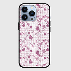 Чехол для iPhone 13 Pro Мемфис бордовый на белом геометрический клетчатый, цвет: 3D-черный