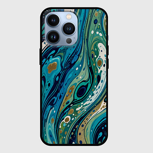 Чехол iPhone 13 Pro Сине-зеленый абстрактный узор / 3D-Черный – фото 1