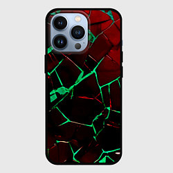 Чехол для iPhone 13 Pro Битые плиты тёмно-красный с зелёным, цвет: 3D-черный