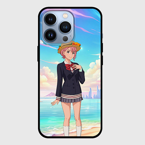 Чехол iPhone 13 Pro Дандадан Сиратори Айра на берегу моря / 3D-Черный – фото 1