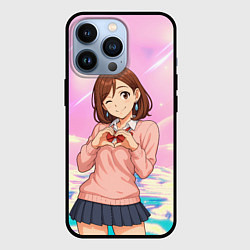 Чехол для iPhone 13 Pro Сиратори Айра делает сердечко руками - Дандадан, цвет: 3D-черный