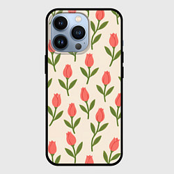 Чехол для iPhone 13 Pro Тюльпаны паттерн, цвет: 3D-черный