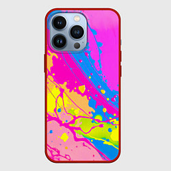 Чехол для iPhone 13 Pro Яркая абстракция из розовых и голубых красок, цвет: 3D-красный