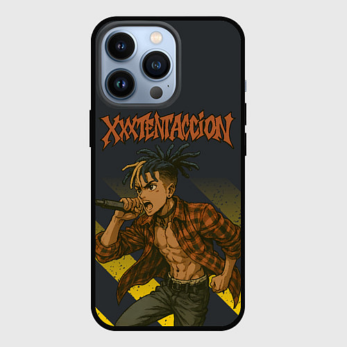 Чехол iPhone 13 Pro XXXTentacion с микрофоном в аниме стиле / 3D-Черный – фото 1