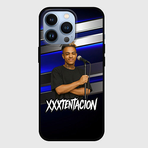 Чехол iPhone 13 Pro XXXTentacion с микрофоном довольный / 3D-Черный – фото 1