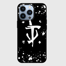 Чехол для iPhone 13 Pro Doom брызги белых красок, цвет: 3D-черный