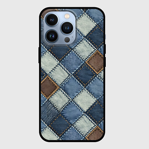 Чехол iPhone 13 Pro Джинсовый пэчворк ромбовый узор / 3D-Черный – фото 1
