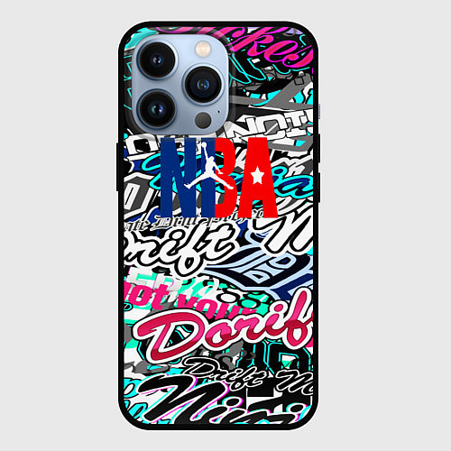 Чехол iPhone 13 Pro NBA надписи текстура / 3D-Черный – фото 1
