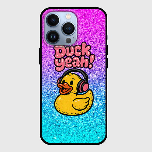 Чехол iPhone 13 Pro Duck yeah - утка в наушниках / 3D-Черный – фото 1