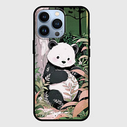Чехол для iPhone 13 Pro Панда в лесу, цвет: 3D-черный