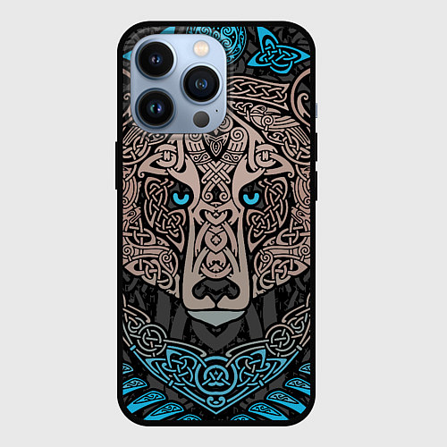 Чехол iPhone 13 Pro Медведь в виде древнего орнамента символов / 3D-Черный – фото 1