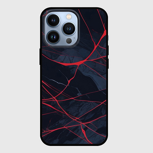 Чехол iPhone 13 Pro Мраморные узоры из переплетений красных линий / 3D-Черный – фото 1