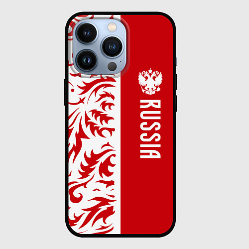 Чехол iPhone 13 Pro Россия - красная хохлома / 3D-Черный – фото 1