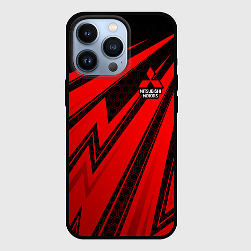Чехол iPhone 13 Pro Митсубиси - красные молнии / 3D-Черный – фото 1