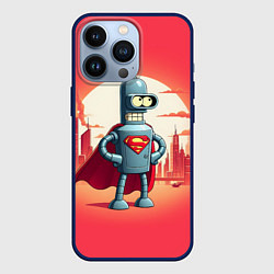 Чехол для iPhone 13 Pro Робот-сгибальщик Бендер супермен - коллаба, цвет: 3D-тёмно-синий