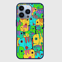 Чехол для iPhone 13 Pro Яркие тропические рыбки паттер, цвет: 3D-тёмно-синий