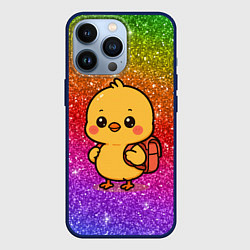 Чехол для iPhone 13 Pro Цыпленок школьник с рюкзаком, цвет: 3D-тёмно-синий