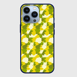Чехол для iPhone 13 Pro Яркий камуфляж желтые и зеленые пятна, цвет: 3D-тёмно-синий