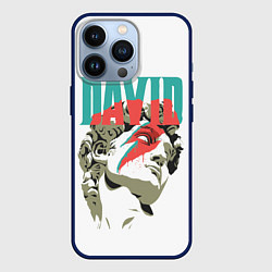 Чехол для iPhone 13 Pro David Bowie статуя Давида, цвет: 3D-тёмно-синий