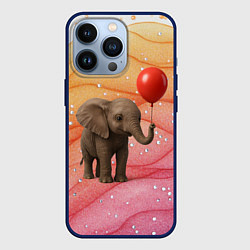 Чехол для iPhone 13 Pro Слоненок с красным воздушным шариком, цвет: 3D-тёмно-синий