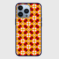 Чехол для iPhone 13 Pro Цветочная геометрия красно-желтая, цвет: 3D-тёмно-синий