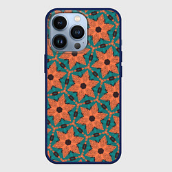 Чехол для iPhone 13 Pro Оранжевые звезды, цвет: 3D-тёмно-синий