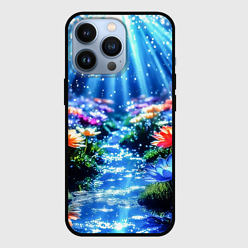 Чехол iPhone 13 Pro Цветы на глубине освещённые лучами / 3D-Черный – фото 1