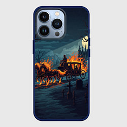 Чехол для iPhone 13 Pro Призраки в горящей конной повозке, цвет: 3D-тёмно-синий