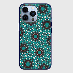 Чехол для iPhone 13 Pro Бирюзовая текстура из персидских звезд, цвет: 3D-тёмно-синий