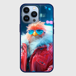 Чехол для iPhone 13 Pro Розовая птичка в куртке, цвет: 3D-тёмно-синий