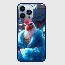Чехол для iPhone 13 Pro Петух в голубой шубе, цвет: 3D-тёмно-синий