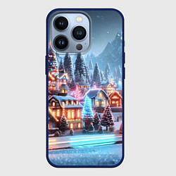 Чехол для iPhone 13 Pro Городок в новогодних огоньках, цвет: 3D-тёмно-синий