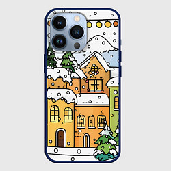 Чехол для iPhone 13 Pro Новогодний снегопад, цвет: 3D-тёмно-синий