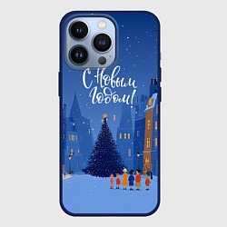 Чехол для iPhone 13 Pro С новым год - праздничный дворик, цвет: 3D-тёмно-синий