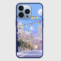 Чехол для iPhone 13 Pro Предновогодний праздничный дворик, цвет: 3D-тёмно-синий